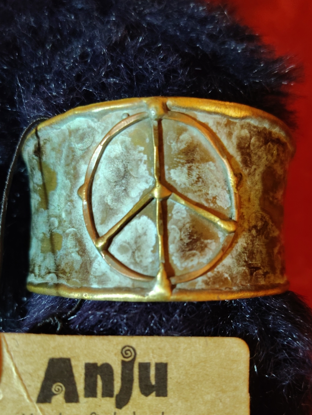 Anju Brass Peace Sign Handcrafted Cuff Bracelet